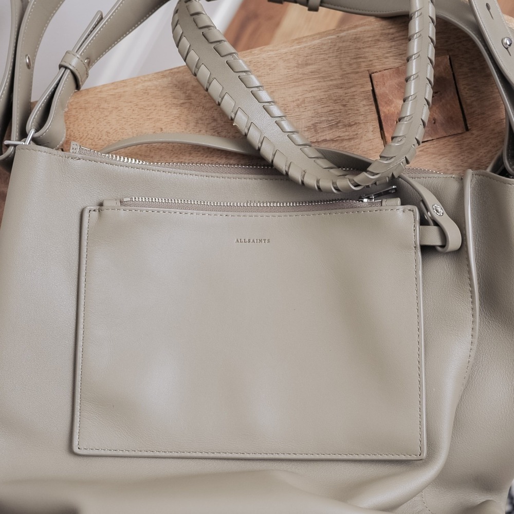 ALL SAINTS Kita Lea Crossbody Taupe Leather Bag Purse Shoulder Strap Smooth - Picture 6 of 12